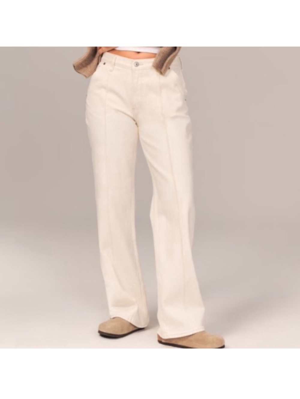 Abercrombie & Fitch Baggy Mid Rise Straight Jean Women's 28 Cream Front Seam Y2K